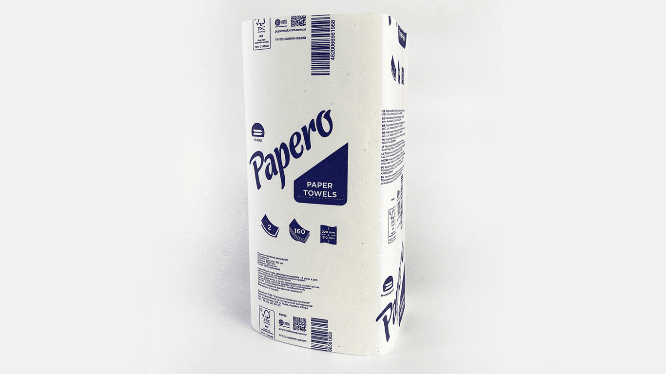 Рушничок паперовий целюлозний 2-х шаравий "Papero" V-складення 150 листів